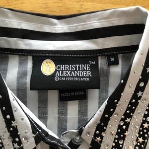 Christine Alexander Striped Black White Button Top